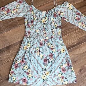 M/L Ella Moon Floral Off the Shoulder Elastic Waist Lined Dress